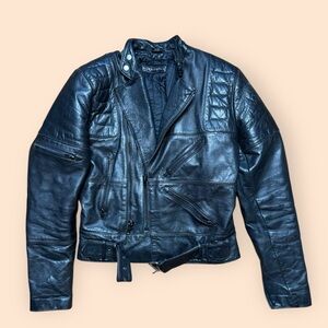 Vintage 1980s SteinMark Leather Biker Jacket Men’s Size 36 Black Vtg 80s
